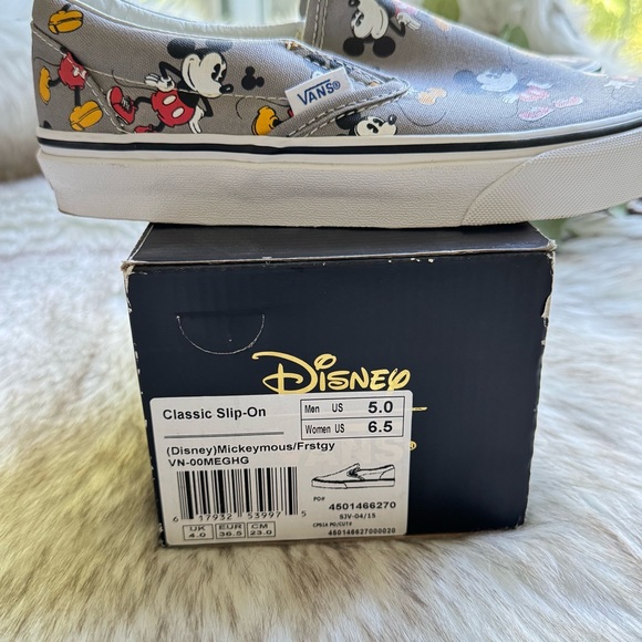 Vans Disney Gray Classic Slip-On Sneakers Mickey Mouse Design Size 6.5 (women) - Picture 11 of 12